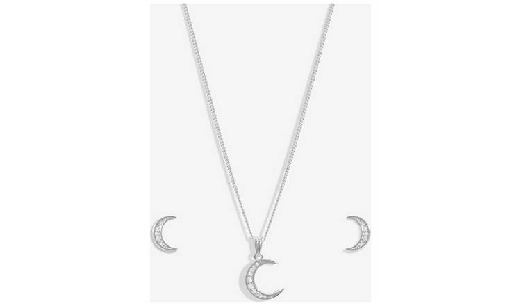 Simply Silver Cubic Zirconia Crescent Pendant & Earring Set 