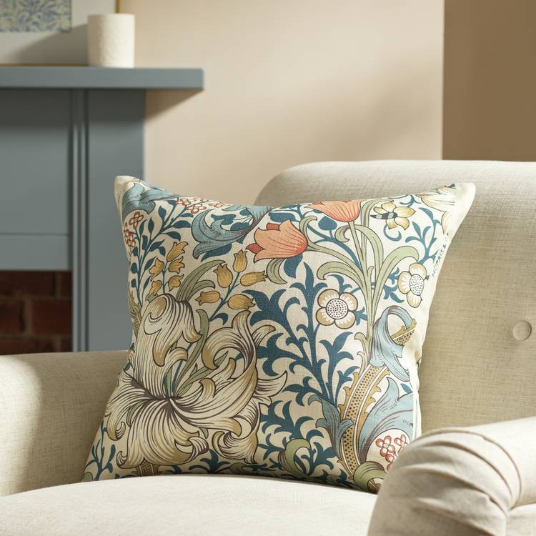 Habitat x Morris & Co. Golden Lily Cushion - Blue - 50x50cm 0