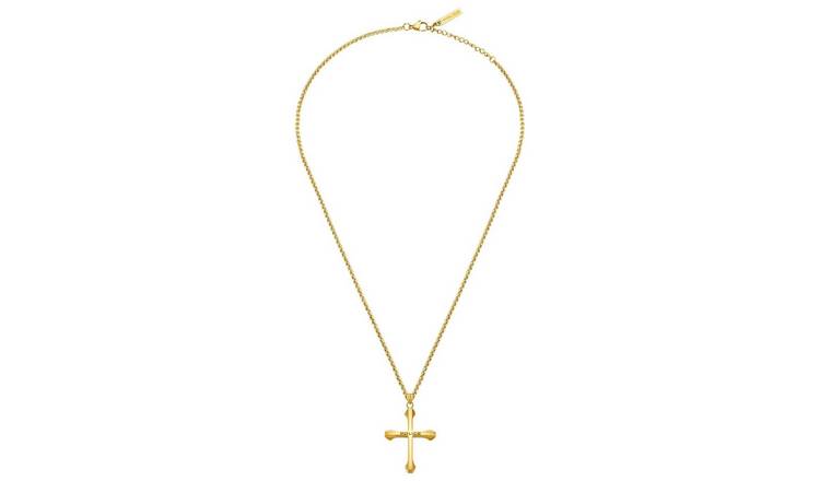 Police Stainless Steel Gold Plated Cross Pendant Necklace