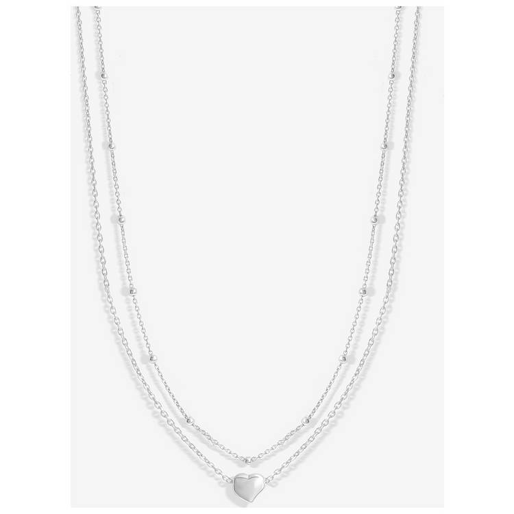 Simply Silver Double Row Station Heart Necklace 0