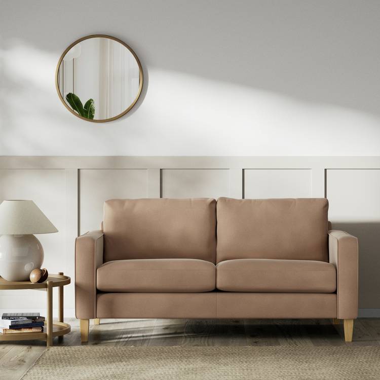 Habitat Flint Velvet 2 Seater Sofa - Latte - Ash Leg 0