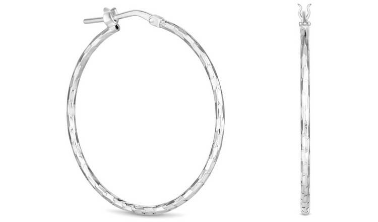 Simply Silver Fine Diamond Cut Hoop Earrings