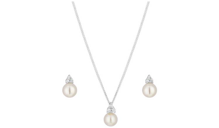 Simply Silver Sterling Silver Pearl Pendant and Earring Set