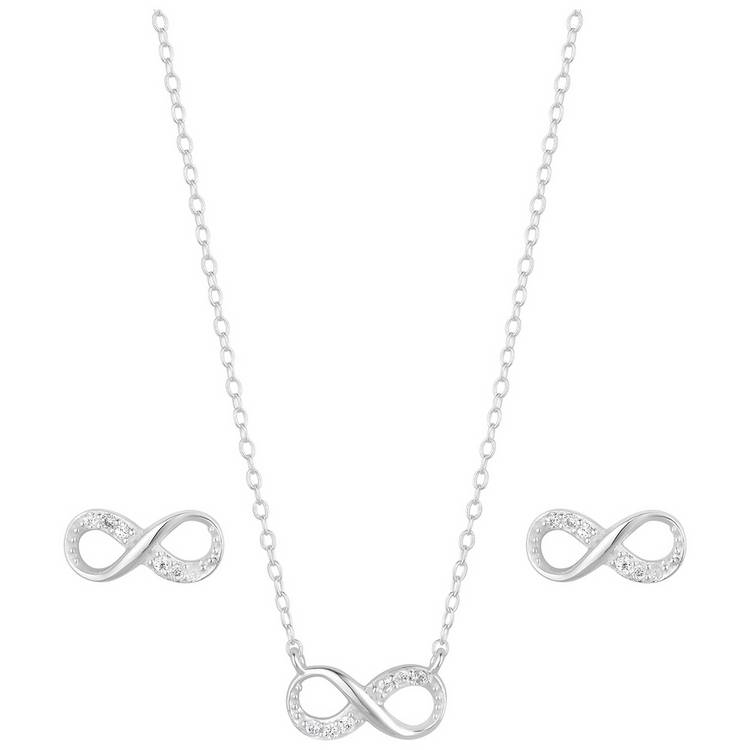 Simply Silver Sterling Silver Infinity Pendant & Earring Set 0