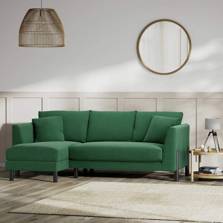 Habitat Aston Left Hand Corner Sofa - Green - Black Leg 0