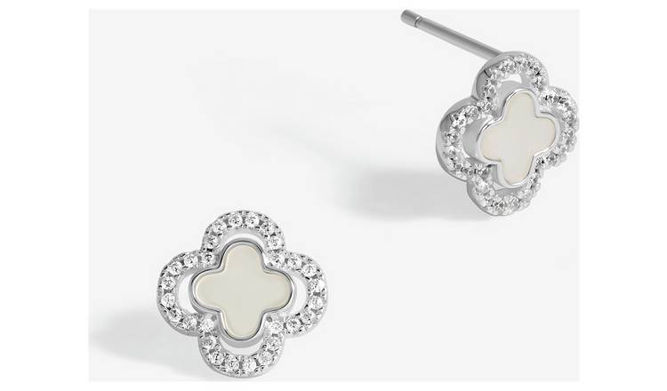 Simply Silver Mother of Pearl Clover Stud Earrings