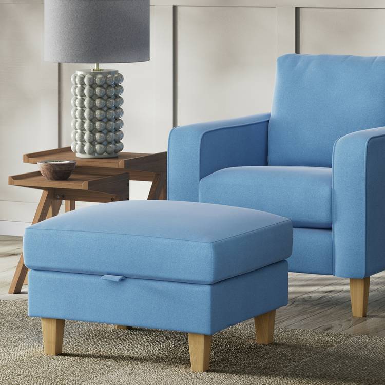 Habitat Felin Velvet Storage Footstool - Sky Blue 0