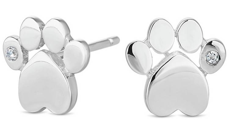 Simply Silver Sterling Silver Paw Print Stud Earrings