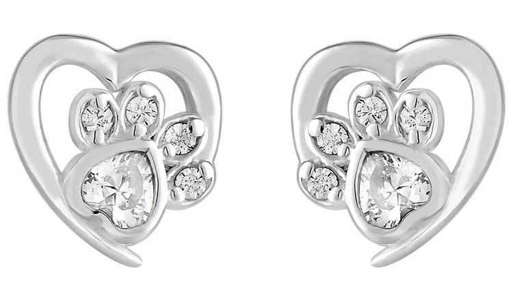 Simply Silver Sterling Silver Paw Print Heart Stud Earrings 