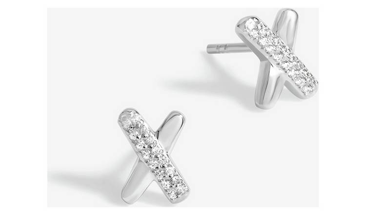 Simply Silver Polished and Crystal Kiss Stud Earrings 