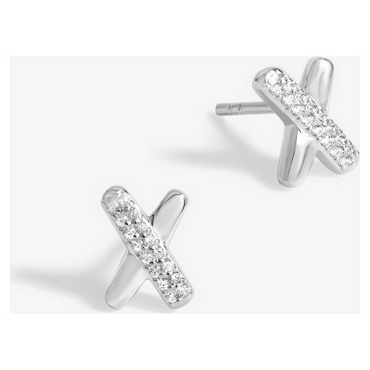 Simply Silver Polished and Crystal Kiss Stud Earrings  0