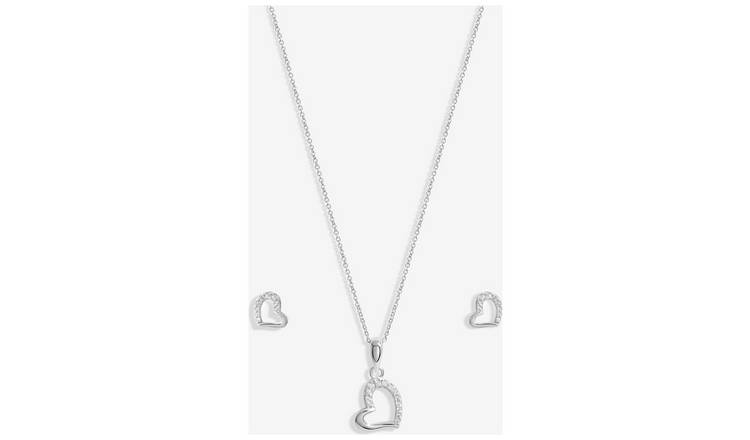 Simply Silver Cubic Zirconia Heart Pendant and Earring Set 