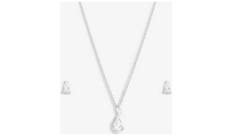Simply Silver Cubic Zirconia Teardrop Pendant & Earring Set