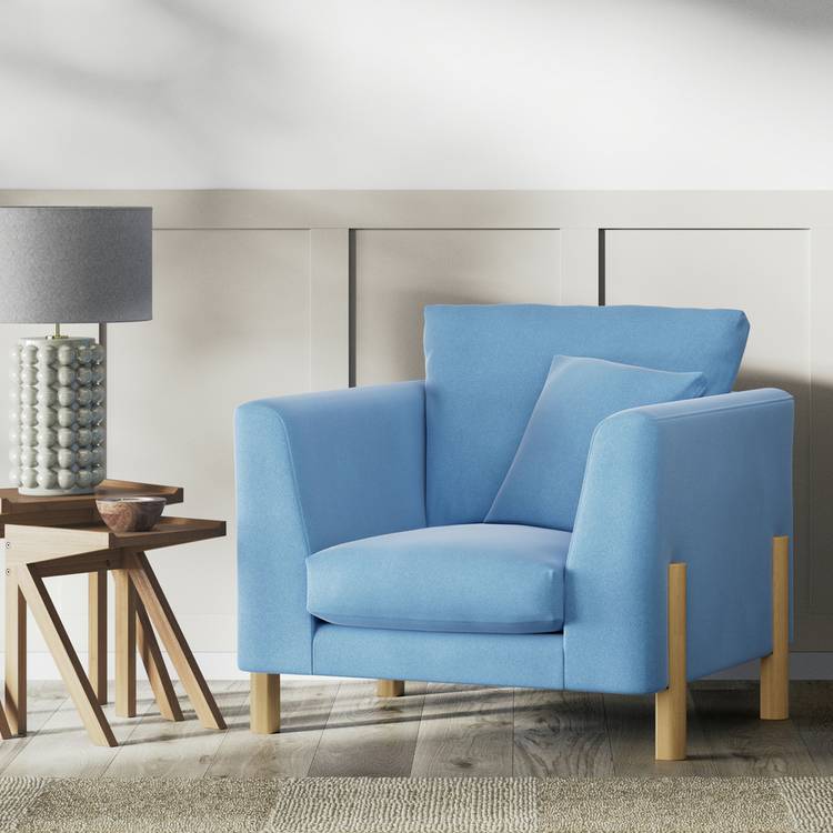 Habitat Aston Velvet Armchair - Sky Blue - Ash Leg 0