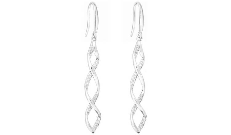 Simply Silver Cubic Zirconia Intertwined Drop Earrings