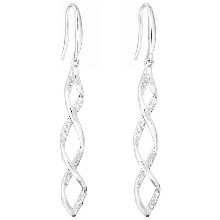 Simply Silver Cubic Zirconia Intertwined Drop Earrings 0