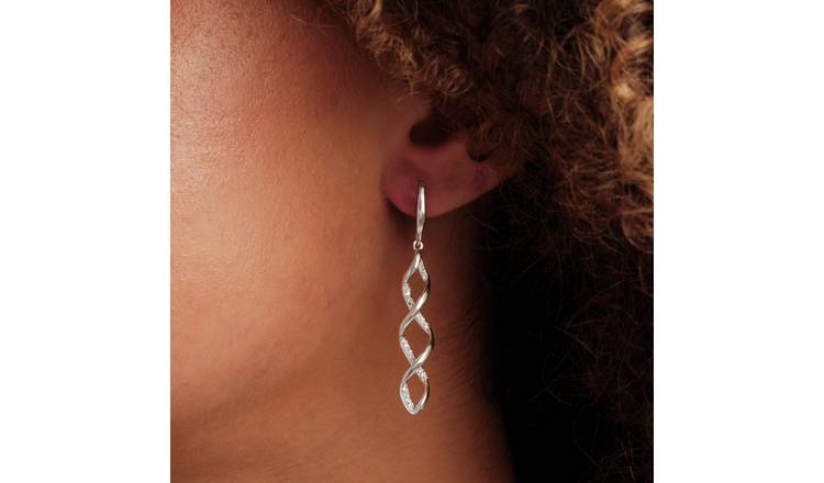 Simply Silver Cubic Zirconia Intertwined Drop Earrings
