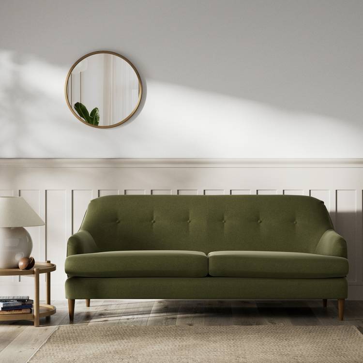 Habitat Frome Velvet 3 Seater Sofa - Moss Green - Dark Leg 0