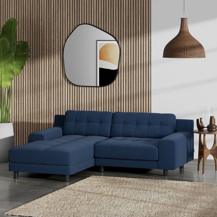 Habitat Hendricks Left Hand Corner Sofa-Navy Blue-Black Leg 0