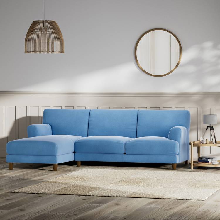 Habitat Askem Velvet Left Hand Corner Sofa-Sky Blue-Dark Leg 0