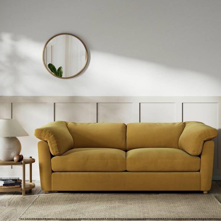 Habitat Wynn Fabric 3 Seater Sofa - Gold - Ash Leg 0