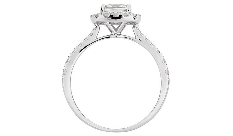 Buy Revere 9ct White Gold Cushion Cut Cubic Zirconia Halo RingQ