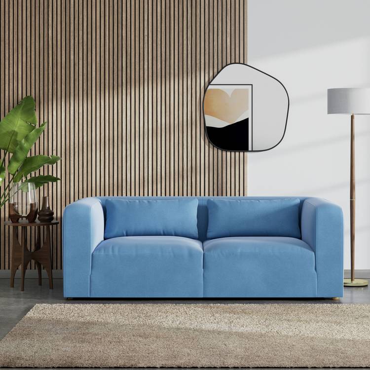 Habitat Lars Velvet 3 Seater Sofa - Sky Blue - Ash Leg 0