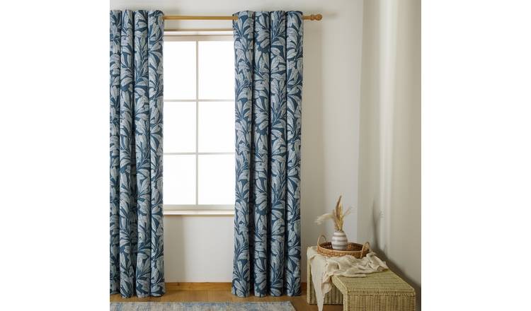 Habitat Leaf Blackout Eyelet Curtain - Blue - 183x168cm