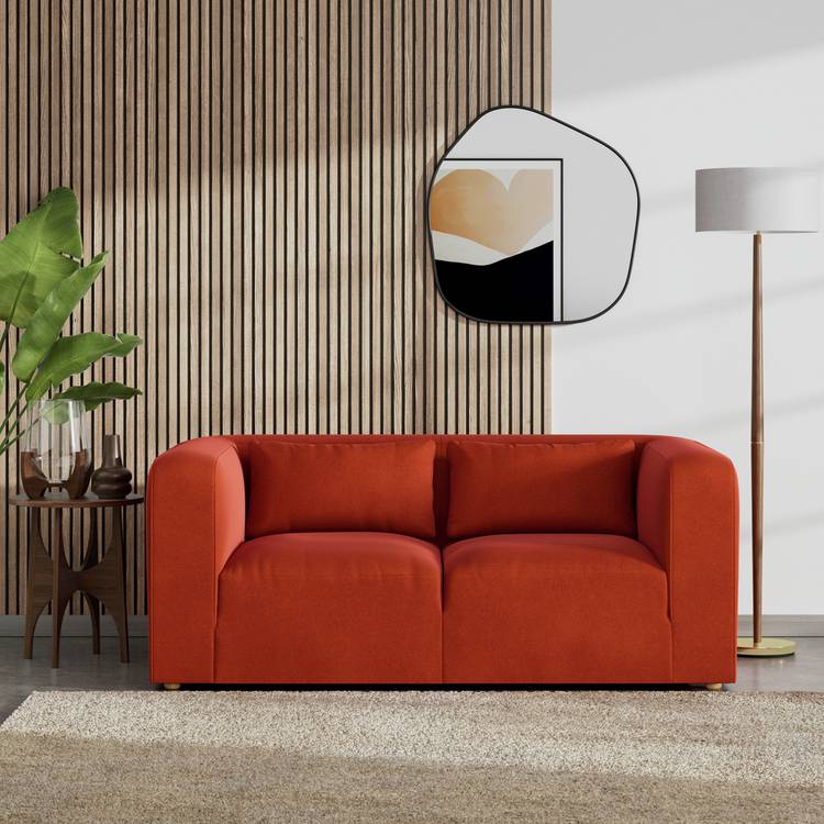 Habitat Lars Velvet 2 Seater Sofa - Burnt Orange - Ash Leg 0