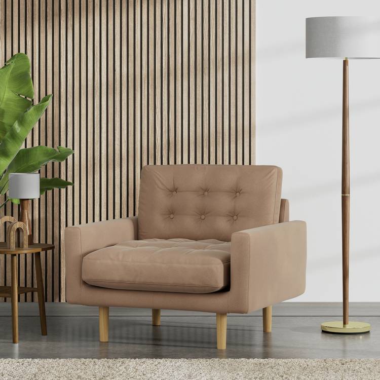 Habitat Fenner Velvet Armchair - Latte - Ash Leg 0