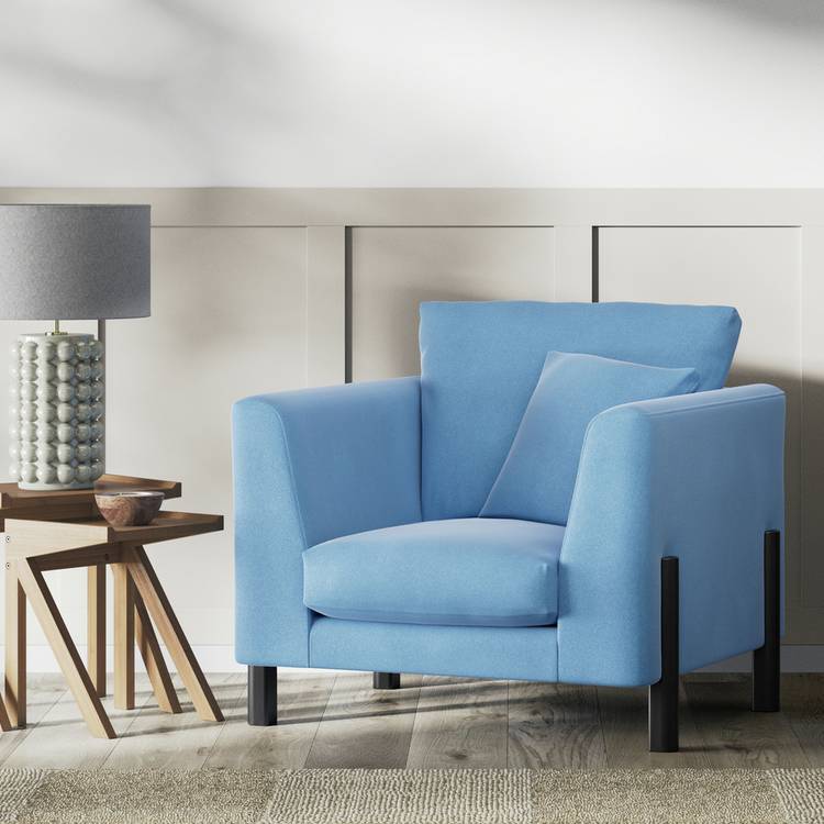 Habitat Aston Velvet Armchair - Sky Blue - Black Leg 0