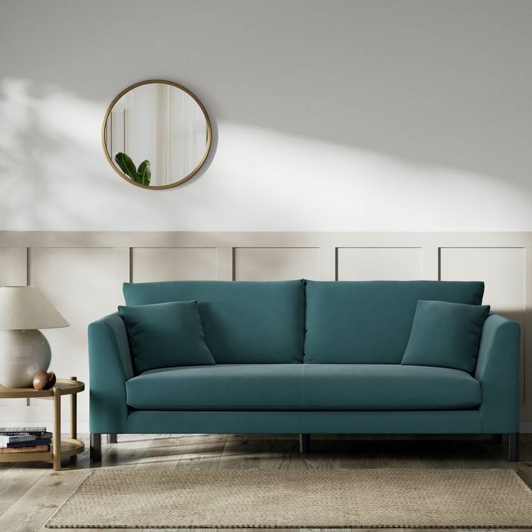 Habitat Aston Fabric 3 Seater Sofa - Teal - Black Leg 0