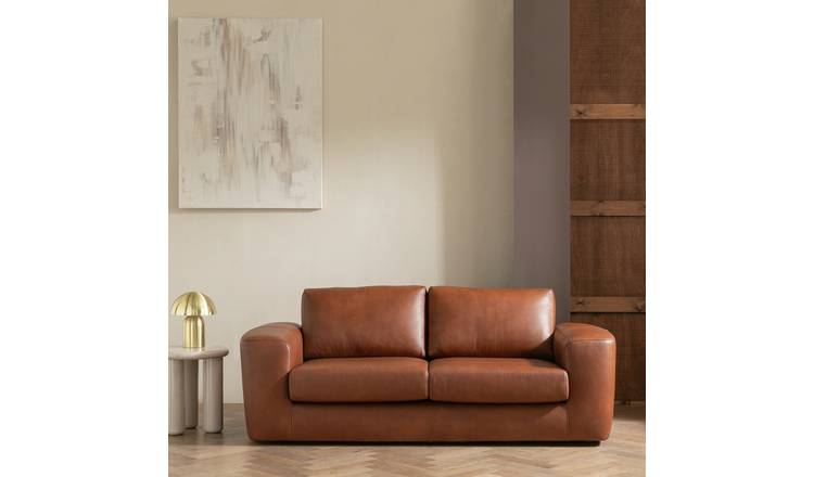 Habitat Harvey Leather 3 Seater Sofa - Brown
