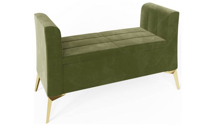 GFW Pettine Velvet Storage Ottoman - Green