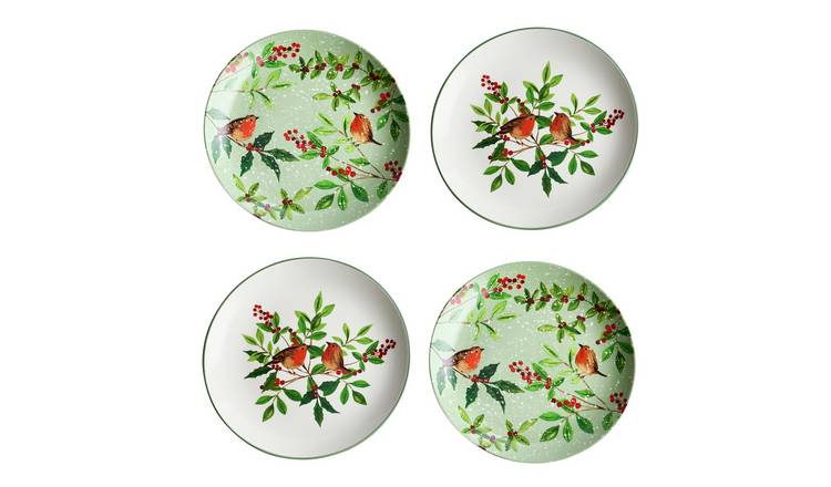 Argos Home Robin 4 Piece Stoneware Side Plate - Green
