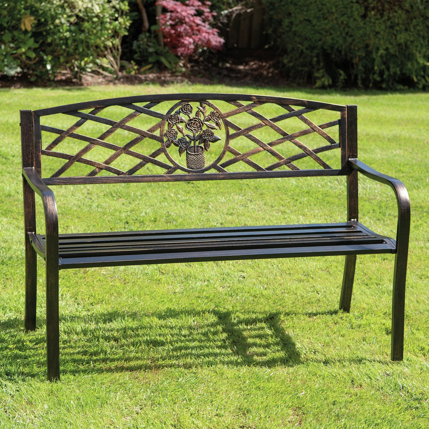 Greenhurst 2 Seater Garden Bench with Cast Iron Back Rest