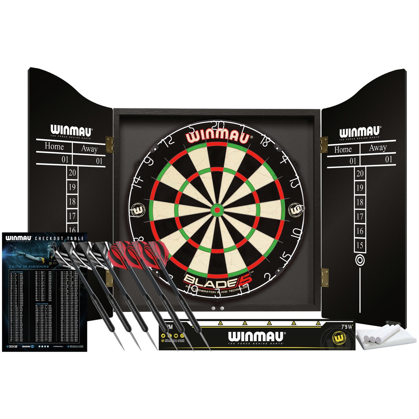 Winmau Blade 5 Championship Dartboard, Cabinet & Darts Sets