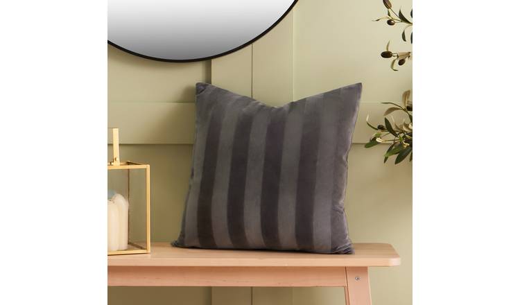 OHS 2 Pack Stripe Velvet Cushion Covers 45 x 45cm - Charcoal
