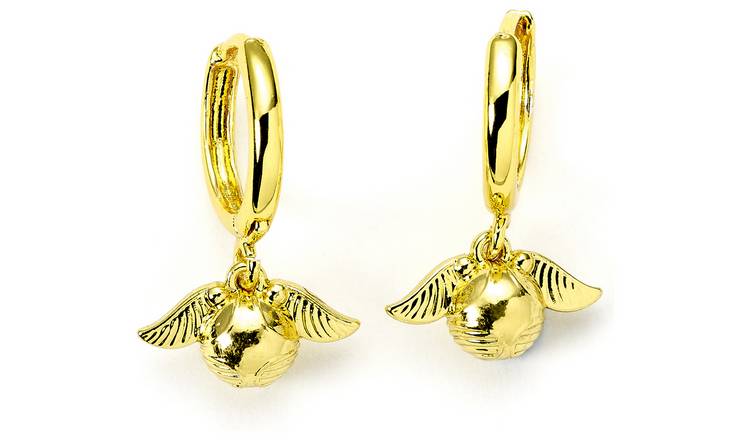 Harry Potter Golden Snitch Gold Tone Huggie Earrings