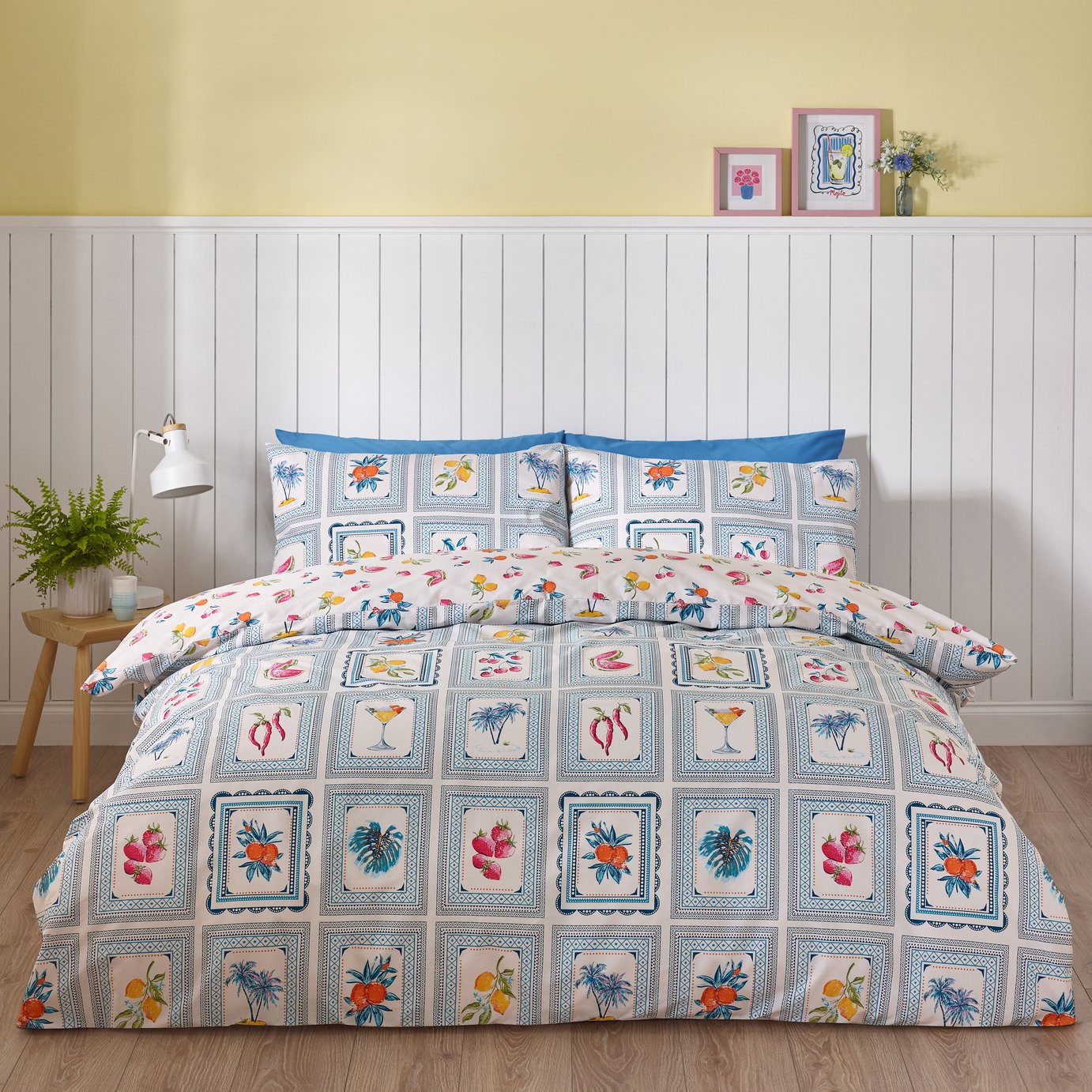Catherine Lansfield Riviera Tiles Blue Bedding Set - Double