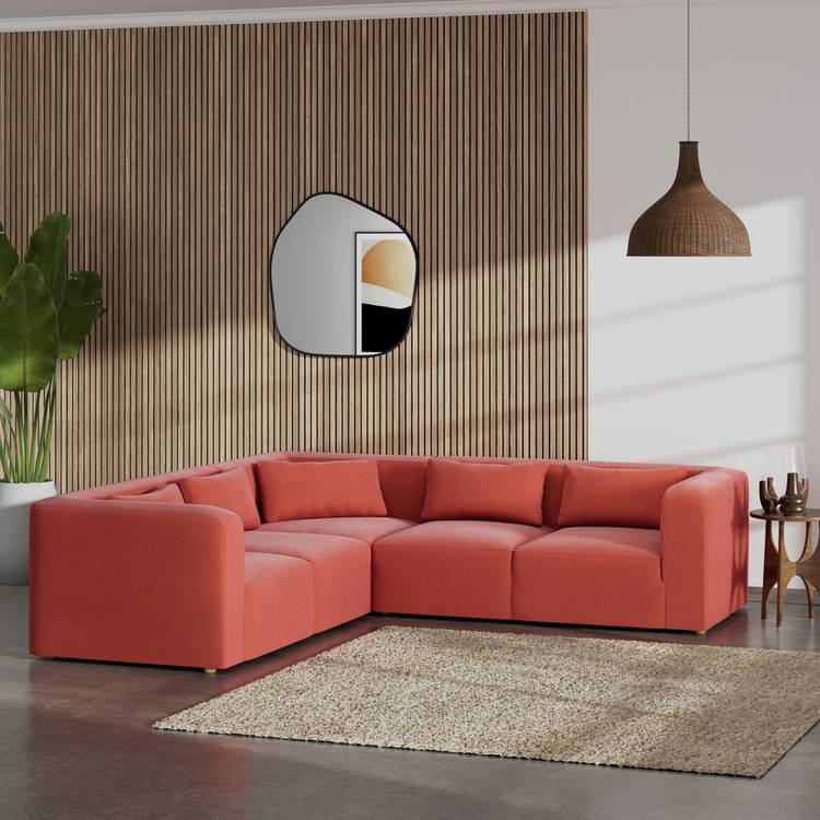Habitat Lars Reversible Corner Sofa - Papaya - Ash Leg 0