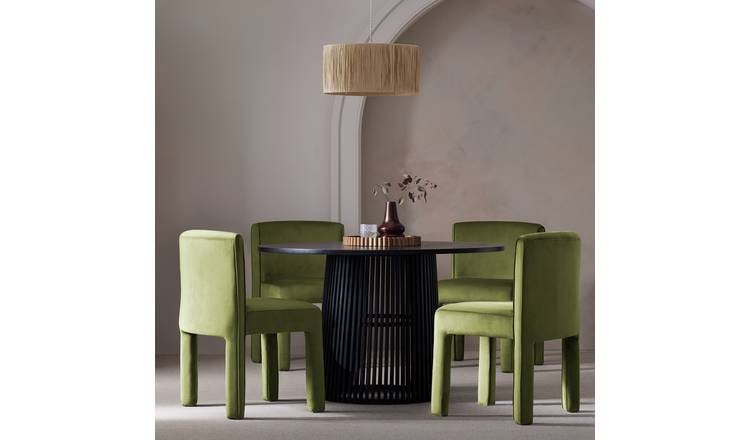 Habitat Jericho Black Dining Table & 4 Green Chairs