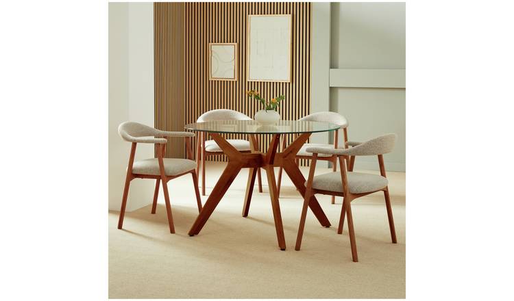 Habitat Zela Glass Walnut Dining Table & 4 Walnut Chairs