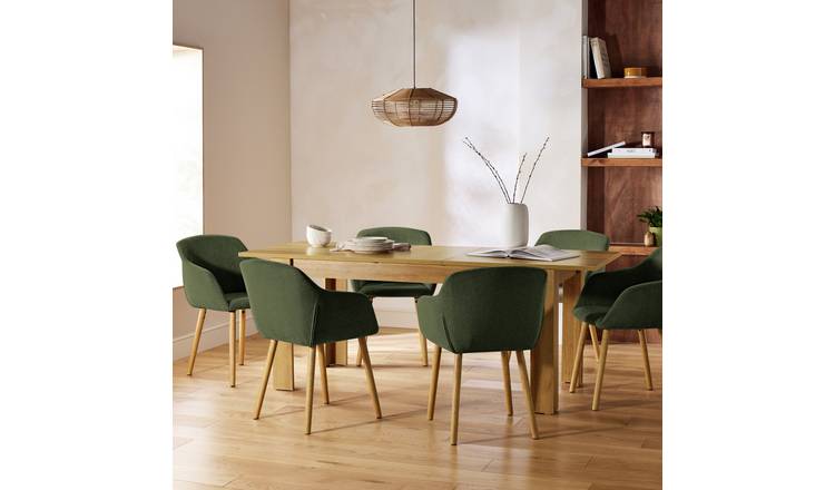 Argos Home Miami Oak Extend Dining Table & 6 Green Chairs