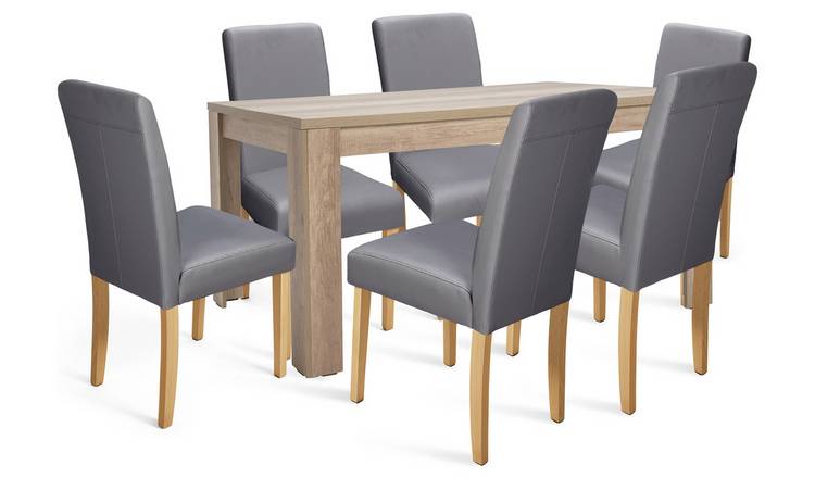 Argos Home Preston Wood Effect Dining Table & 6 Grey Chair