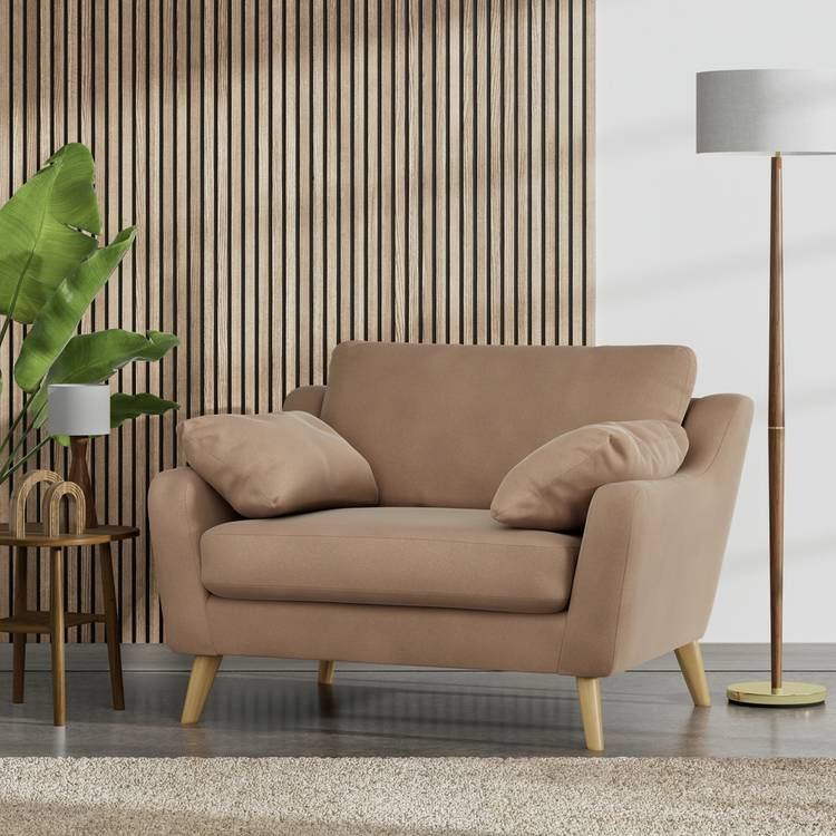 Habitat Ivor Velvet Cuddle Chair - Latte - Ash Leg 0