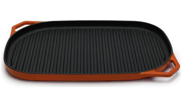 Habitat Large 38cm Cast Iron Grill Pan - Orange