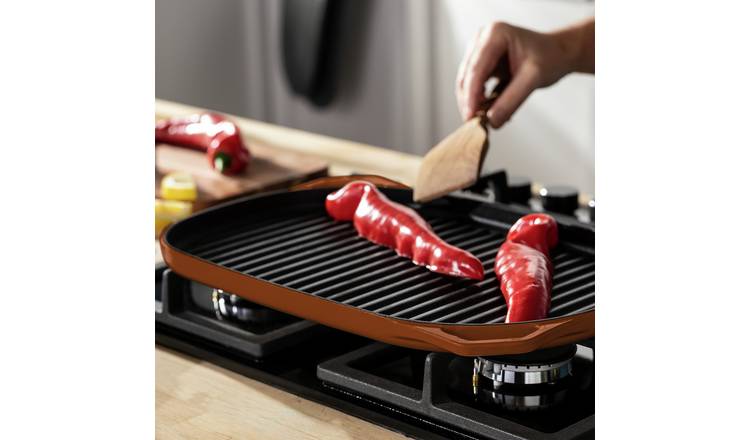 Habitat 38cm Large Cast Iron Grill Pan - Orange