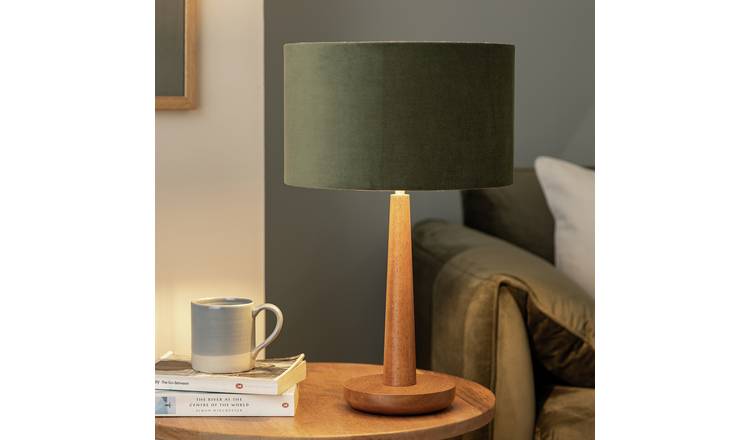 Habitat Tapered Wood Table Lamp - Walnut & Green