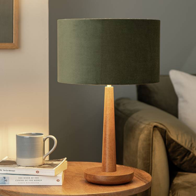 Habitat Tapered Wood Table Lamp - Walnut & Green 0